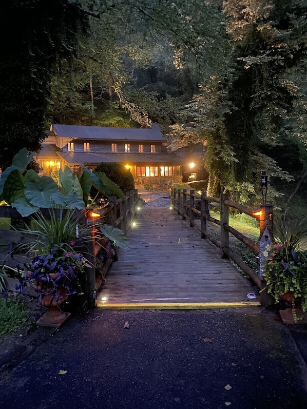 Front of Lodge at night