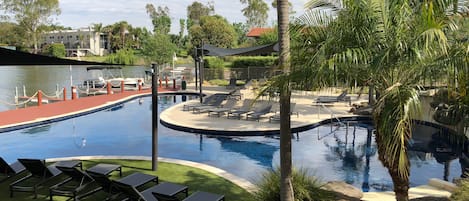 Resort pool - key access for guests only Moorings available to hire $10 per day
