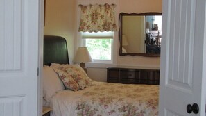 Queen size bed, closet, dresser/mirror, chest of drawers
