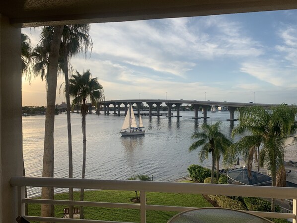 Looking out from standing just inside the sliding door. 