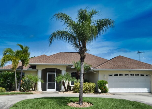 Street view with double driveway