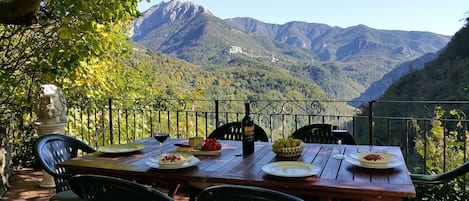 Lunch on the house terrace overlooking the valley.