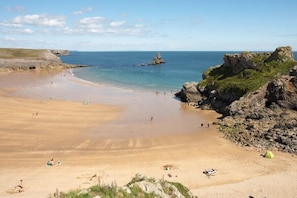 Walk or drive to National Trust Broad Haven south beach with toilets & parking 