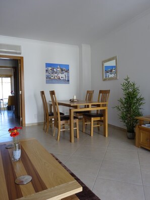 The dining area in the living room