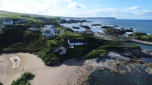 Ariel view with harbour in the background.