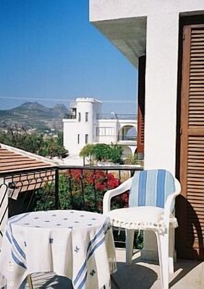 Blue Bedroom Balcony,view over pool to St Hilarion