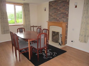 Dining room with open fire