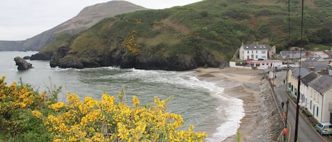 Llangrannog beach view from coast path