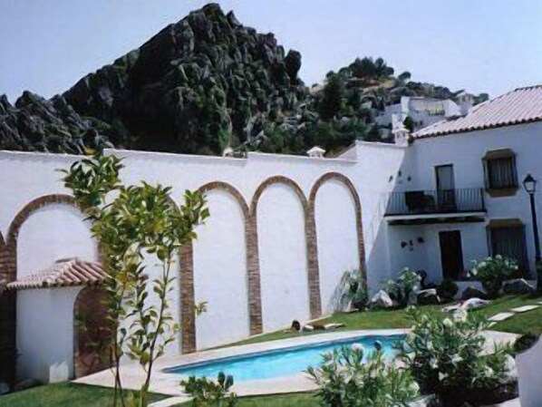 View of the pool from the secluded balcony