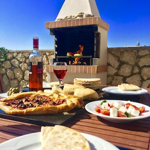 Outdoor Cooking on Traditional Greek BBQ