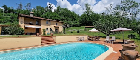 View from the pool to the house