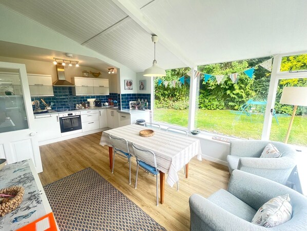 Large kitchen diner looking out to the garden