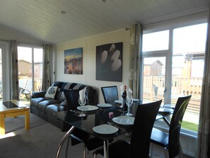 Looking from dining area to lounge area
