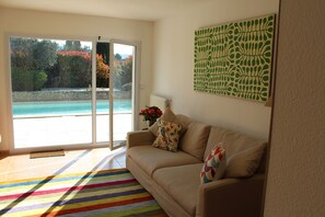 Sofa and garden view from inside