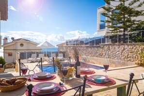 Poolside dining area views