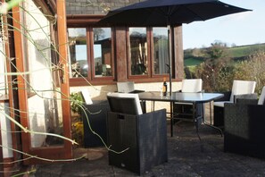 South facing patio with far reaching rural views