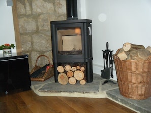Wood burner in living area