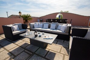 Wonderful 360º views from our huge stunning roof terrace with bbq, sofas & table