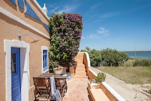 Stunning front terrace with views over the lagoon