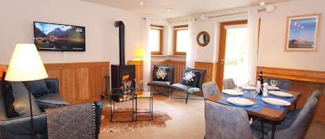 Cosy living room with log burner