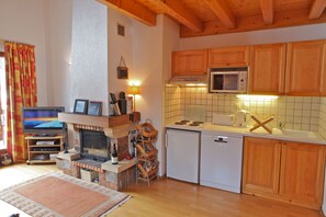 Chez Michelle Kitchen / Living Area with Log Fire