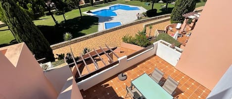 View from roof terrace across the pool