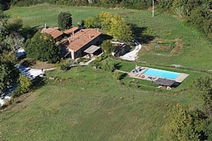 arial view of the farm house