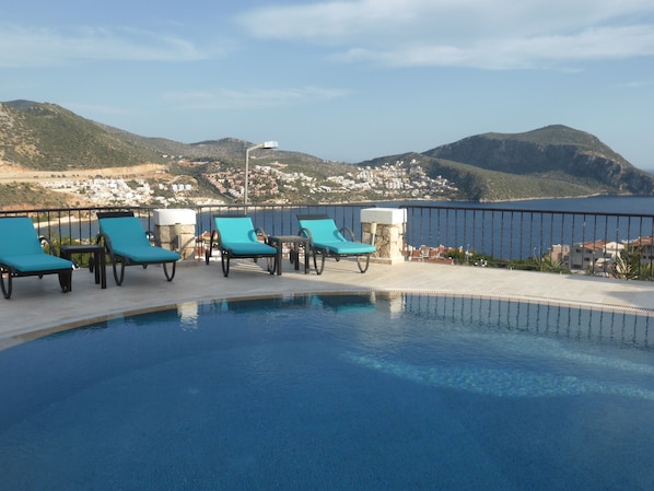 view from the pool terrace towards Kalkan old town