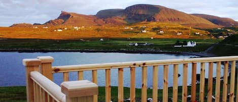 View from sun lounge patio over Kilmaluag Bay to Sron Vourlinn