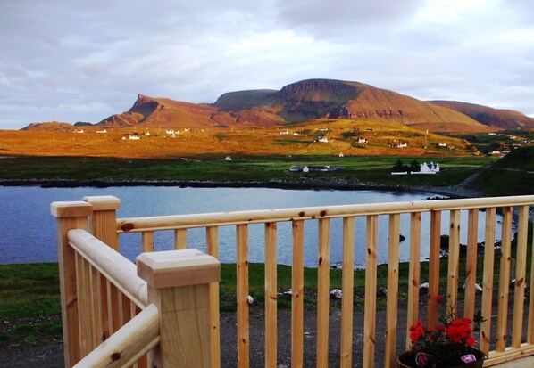 View from sun lounge patio over Kilmaluag Bay to Sron Vourlinn