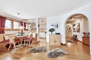 Dining area and kitchen beyond