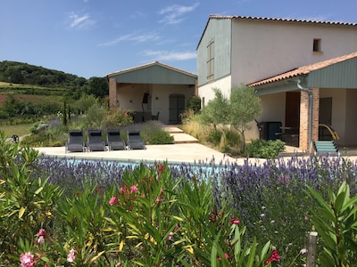 Rustic-chic house with large private heated pool and lovely views over a village