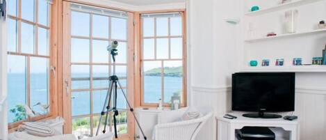 sitting room showing view to Start Point lighthouse