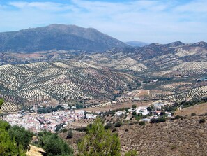 The view of Mount Tinosa and Algarinejo in the valley