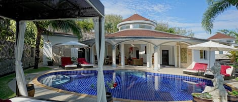 Front view of the villa showing your private pool.