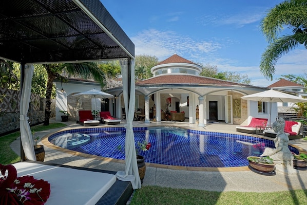 Front view of the villa showing your private pool.