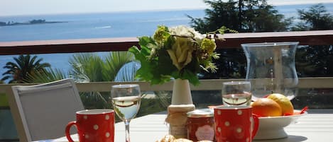 vue de la terrasse ( du Cap d'Antibes aux Iles de Lerins )face à la mer