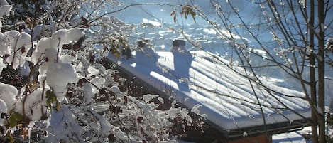 Vue du chalet et le village de Chatel.