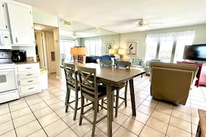 Open dining and living area
