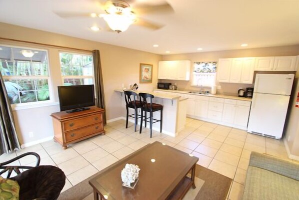 View from living room to kitchen