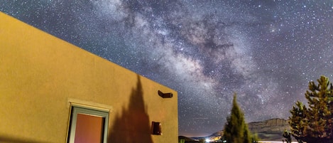 Milky Way over the Moab Rim, seen from our deck.  Actual image, not photoshop!