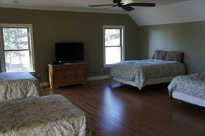 Upstairs bunk area has 4 beds.