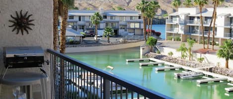 View of the marina and river from the large balcony.  Enjoy the view.