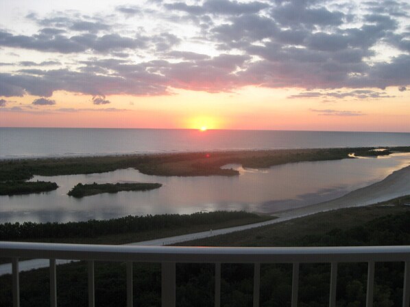 View from the balcony overlooking sunsets every night.