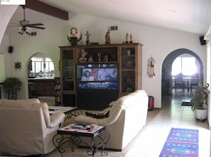 Family Room looking toward kitchen on left and dining room on right