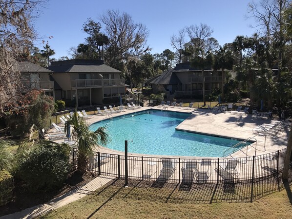 Large refreshing swimming pool just steps away
