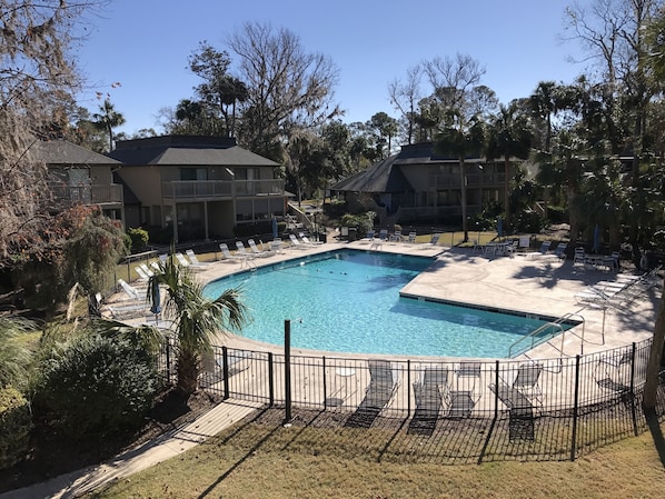 Large refreshing swimming pool just steps away