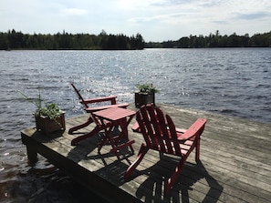 Large west facing dock with great sunsets.  Great fishing right from the dock.