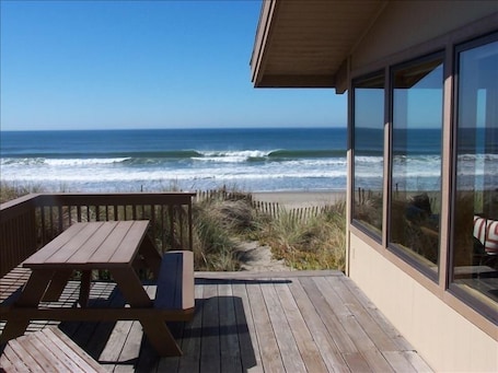 The deck is located on the south of the house where it is shaded from the wind