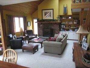 The dining room table seats 10 and overlooks the livingroom